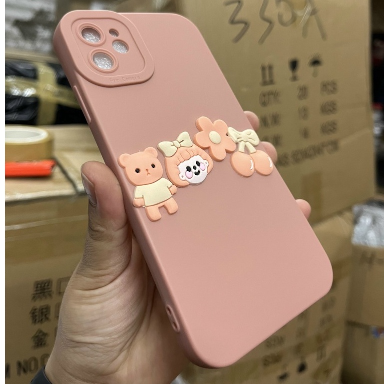 💕 CUTE CHARM HÌNH DÁN CHÌM 💕 Ốp lưng IPHONE cạnh vuông bảo vệ camera Gấu Brown candy hồng 7 8 X XS 11 12 13 PLUS PRO MAX