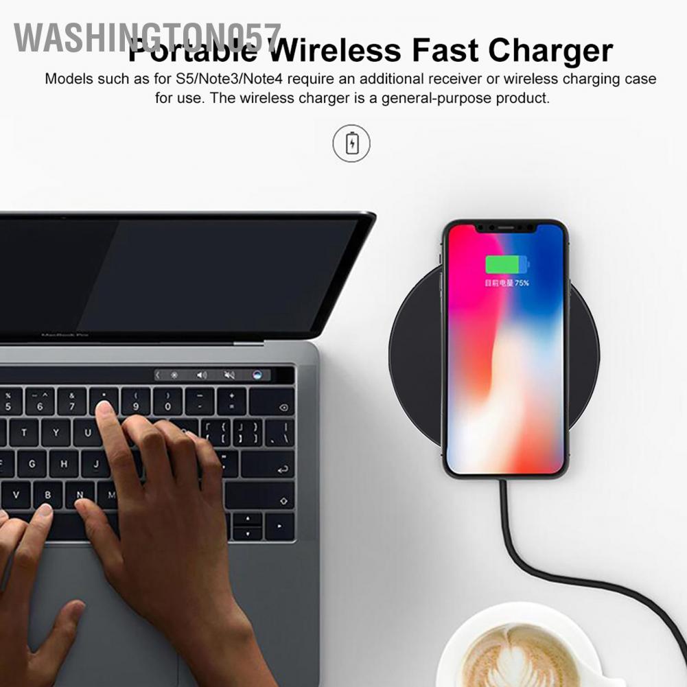Washington057 10W/7.5W QI Portable Metal Round Wireless Mobile Phone Charging Pad Fast Charger Dock