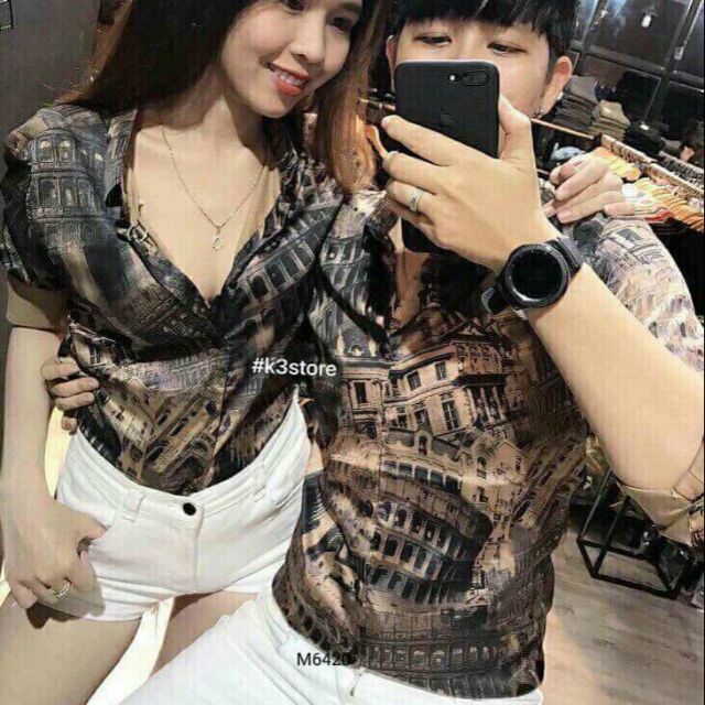 Áo cặp sơ mi lụa in 3D về hàng nhé