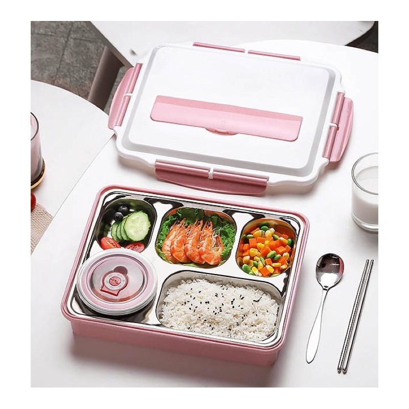 [FREESHIP] Hộp Khay Cơm Phần Giữ Nhiệt 5 Ngăn Inox + Tặng kèm đũa, muỗng inox