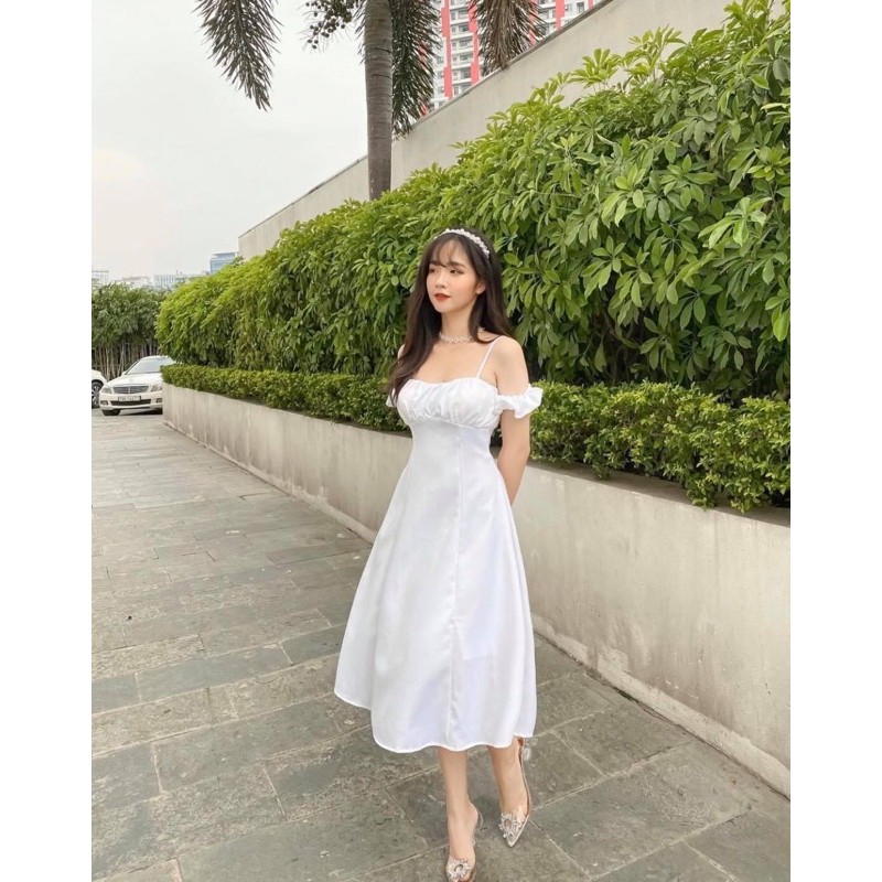 [Mã WASTMAY giảm 15% tối đa 30K đơn 150K] Đầm trắng midi rớt vai | BigBuy360 - bigbuy360.vn