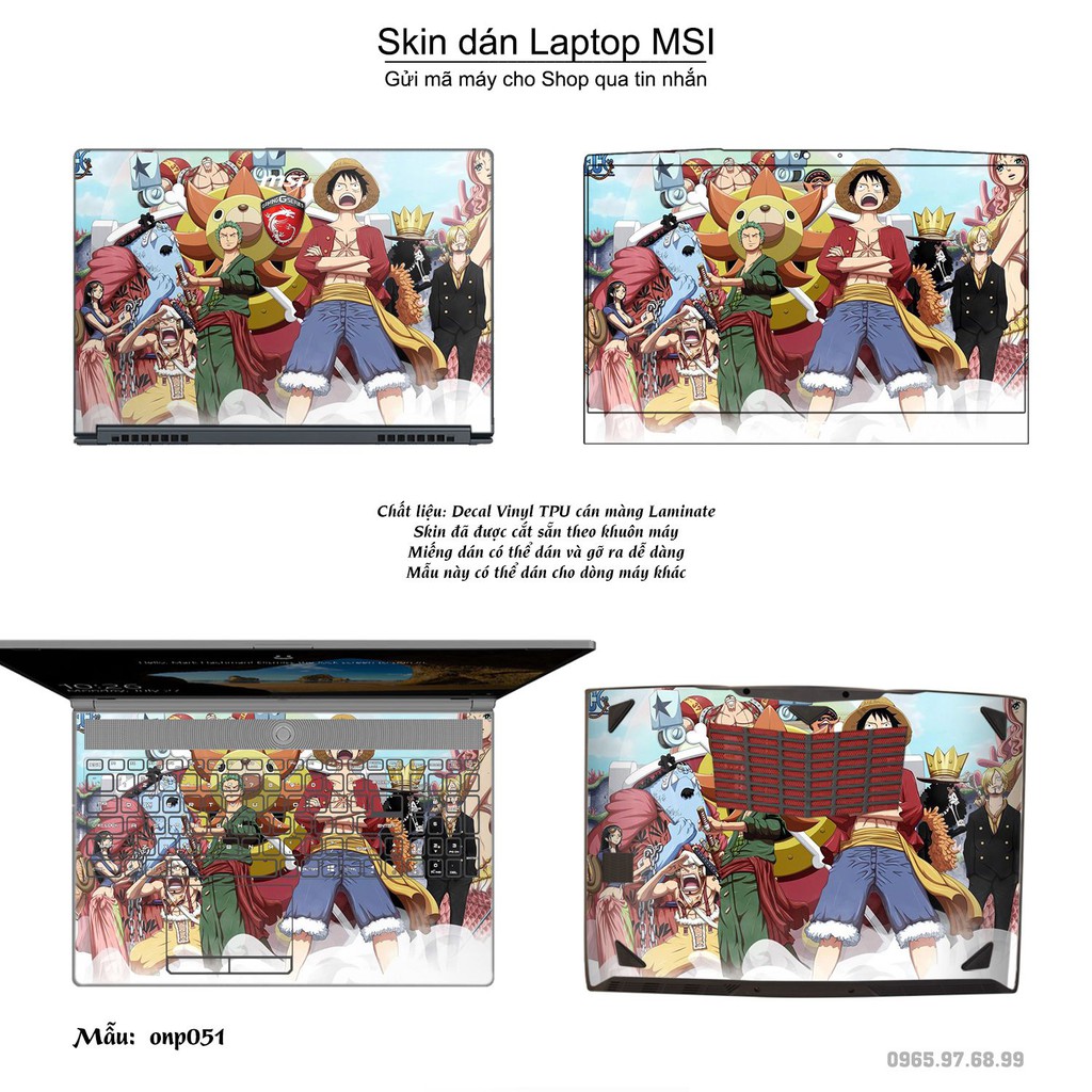 Skin dán Laptop MSI in hình One Piece (inbox mã máy cho Shop)