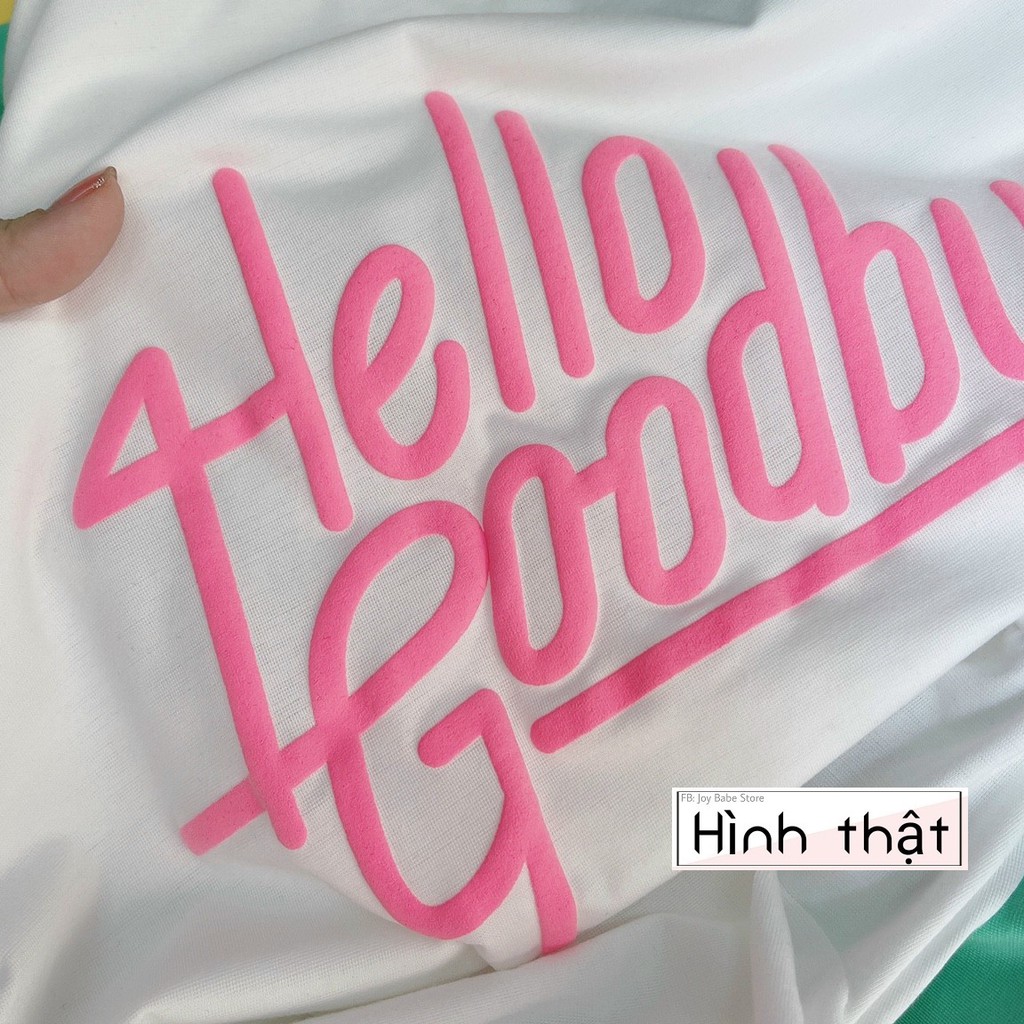 Áo thun croptop form rộng Colorful  in chữ nổi sắc net  áo phom to tay dài xanh mint hồng nữ Hello Goodbye CRRD 22 -1E