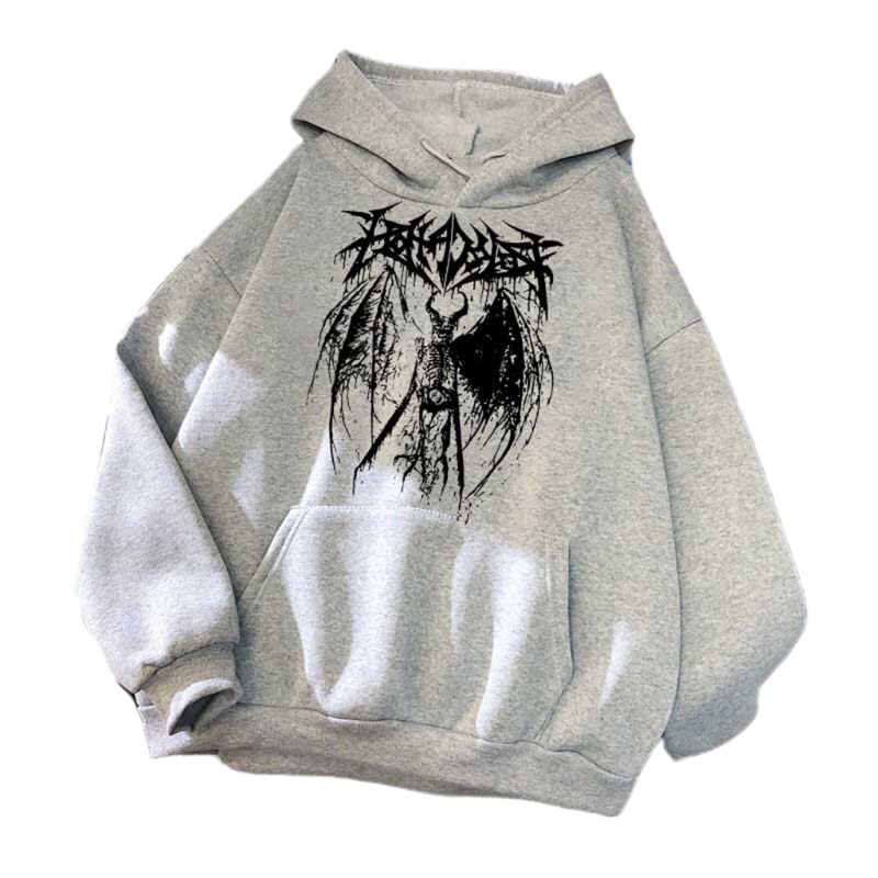 Áo hoodie tay dài in họa tiết bộ xương phong cách gothic thời trang cá tính cho nữ