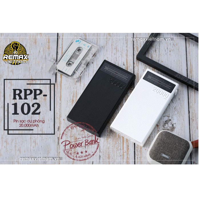 PIN SẠC DỰ PHÒNG REMAX RPP-102 20000MAH 4 CỔNG USB ĐEN