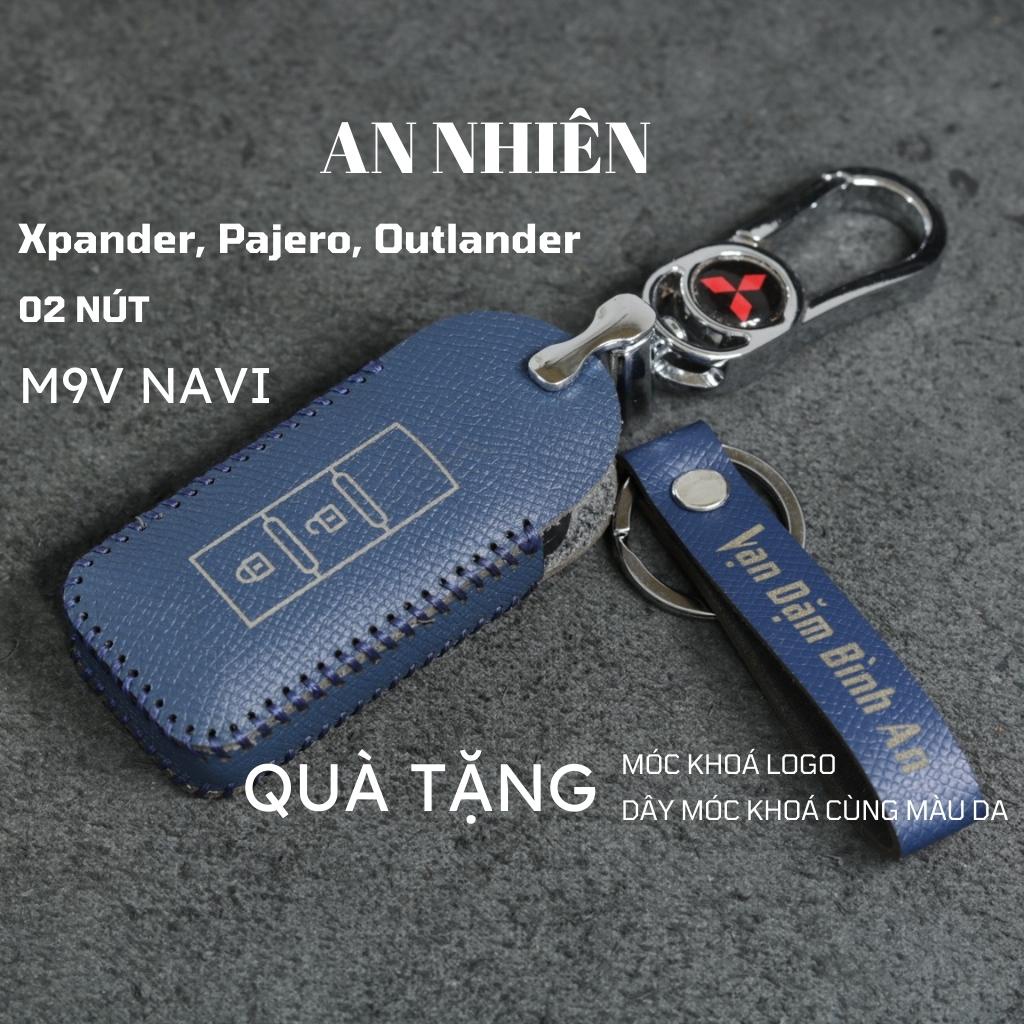 Bao da móc khoá bọc ốp chìa khoá xe ô tô Mitsubishi Xpander Cross, Pajero, Attrage, Outlander 2022 - 2 nút bấm Mitsu1