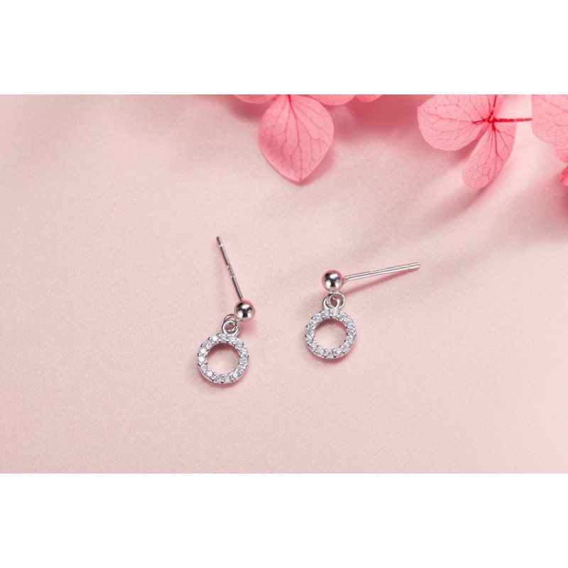 Khuyên tai bạc nữ hình tròn Drop đính đá, Bông tai bạc Ý 925 mạ vàng cao cấp DUYSON SILVER [KNXK26]