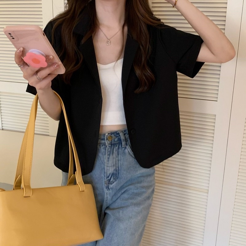 Áo khoác blazer nữ basic không túi màu pastel crotop vest công sở sinh viên hàn quốc áo vét cổ tim
