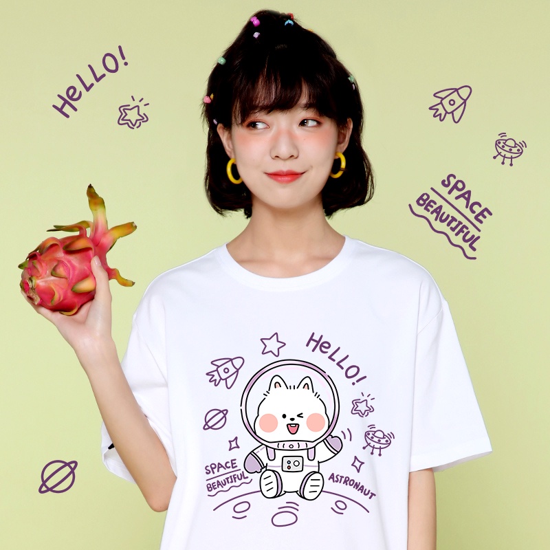 Áo thun Oversize Nam Nữ Thỏ Phi Hành Gia Hello