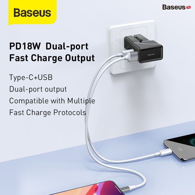 [Mã SKAMPUSHA7 giảm 8% đơn 250k]Baseus travel 18w pd chính hãng