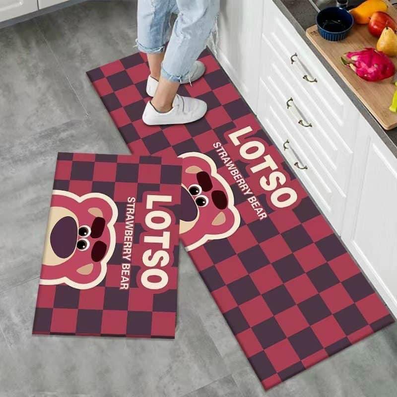 Thảm bếp gấu dâu tây set 2 miếng thấm hút cao, độ ma sát cao siêu xinh