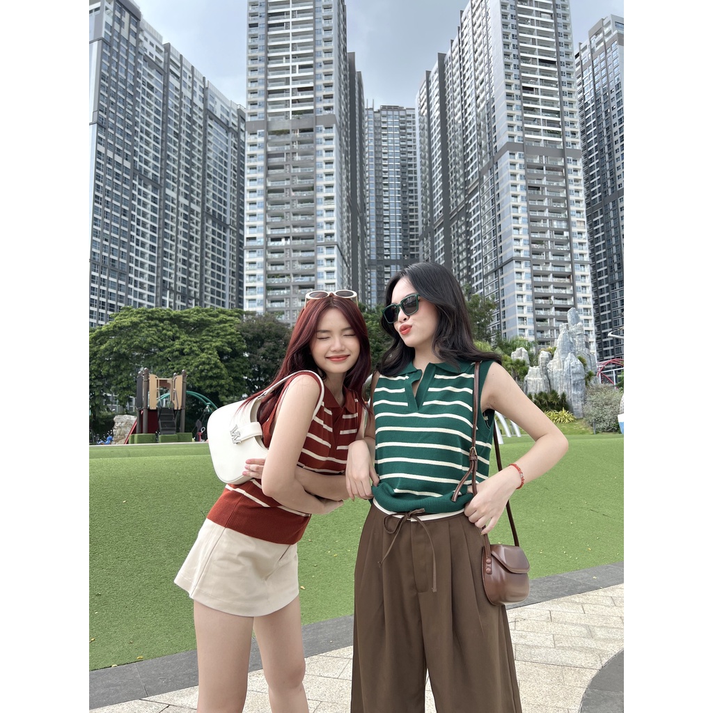 Áo thun len không tay cổ gập NOMIE TOP