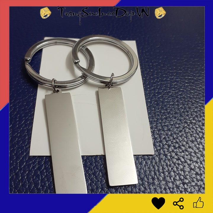 Móc khóa inox có thẻ bài trơn hình chữ nhật có thể dùng để khắc tên cùng chế độ bảo hành không đen, không gỉ