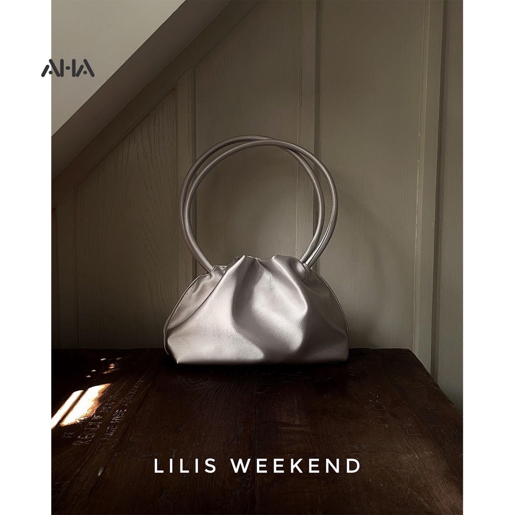 AHA OFFICIAL Túi Đeo Chéo Hình Đám Mây Màu Bạc Bóng Phong Cách Retro Thời Trang