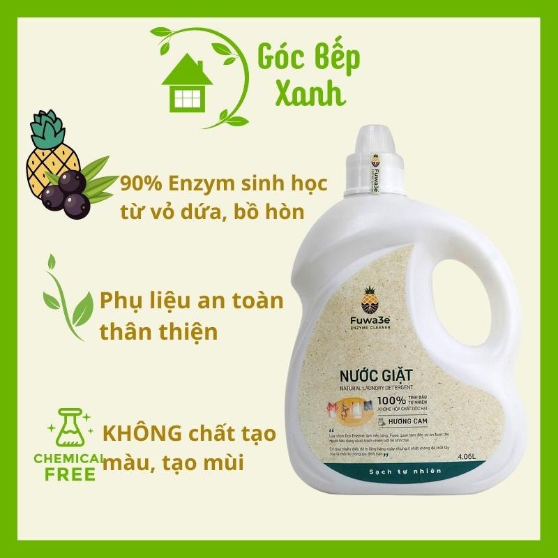 Nước giặt hữu cơ FUWA3E cam, bạc hà Enzym sinh học an toàn chai 4.06 lít