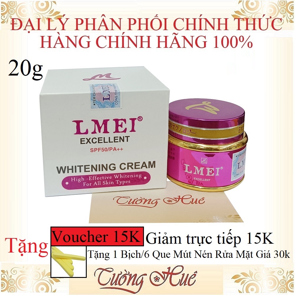 Kem Dưỡng Trắng Cao Cấp Lmei Excellent SPF50/PA++ - 20g ( Tặng 1 Bịch/6 Que Mút Rửa Mặt )