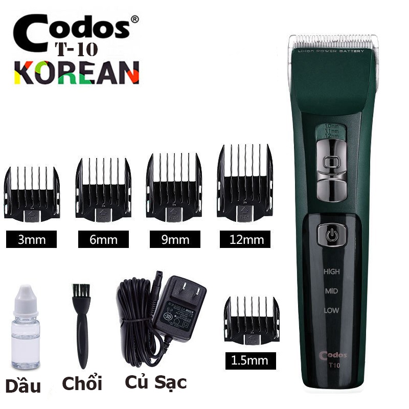 Tông đơ cắt tóc Codos T10 Đã Mài Chuốt Lưỡi CHÍNH HÃNG Cao Cấp Lưỡi Titan Có Tốc Độ Turbo Máy Khỏe ( Bảo Hành 6 Tháng )