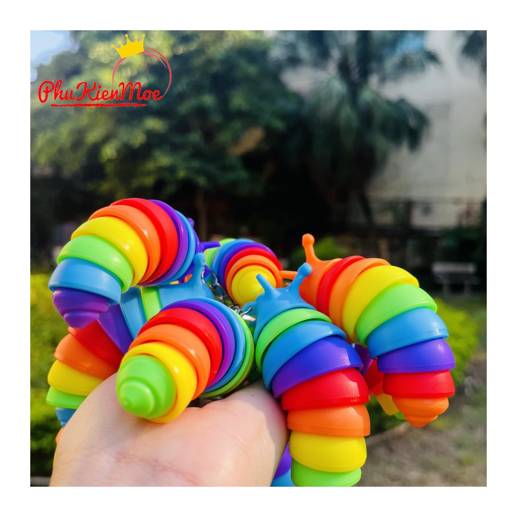 Móc chìa khóa hình chú sâu sặc sỡ hoạt hình dễ  thương làm bằng nhựa Cao cấp thép chống gỉ