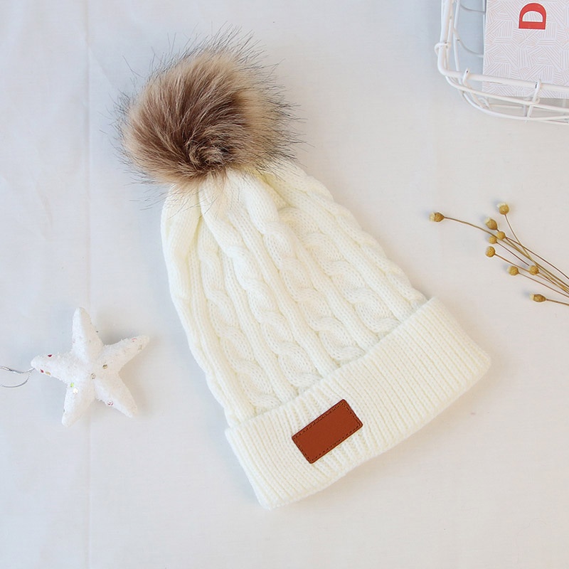 Pompom Baby Knitted Hat Solid Color Autumn Winter Warm Kids Hat Ear Protection Kids Beanie Cap