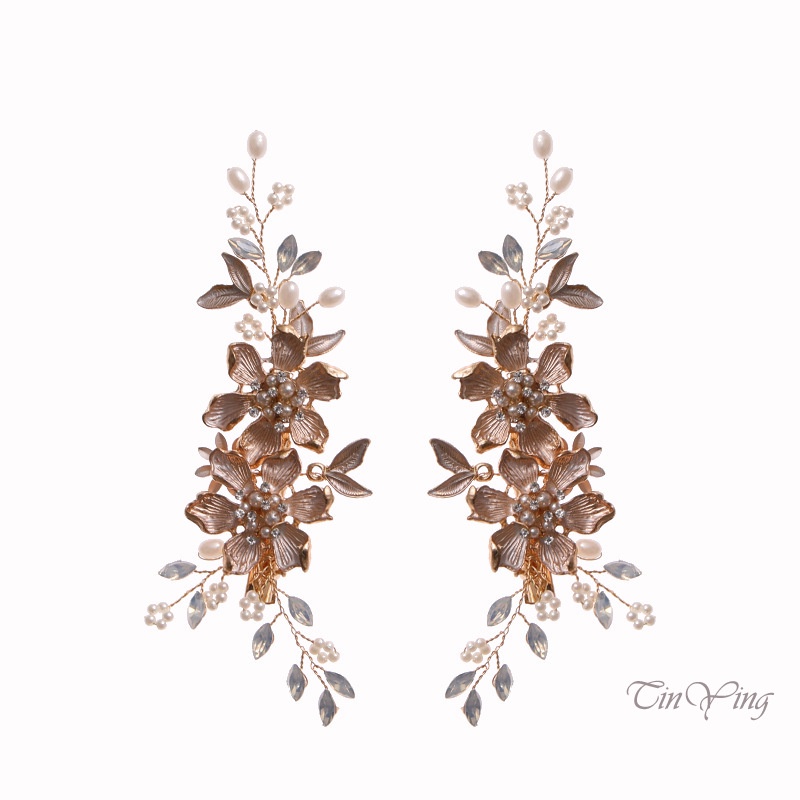 GETNOIVAS Set 2 hoa gắn tóc đính ngọc trai nhân tạo thời trang