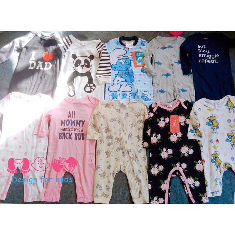 Sleepsuit / Bodysuit bộ body dài tay không tất chân (vớ) xuất dư cho bé trai và bé gái