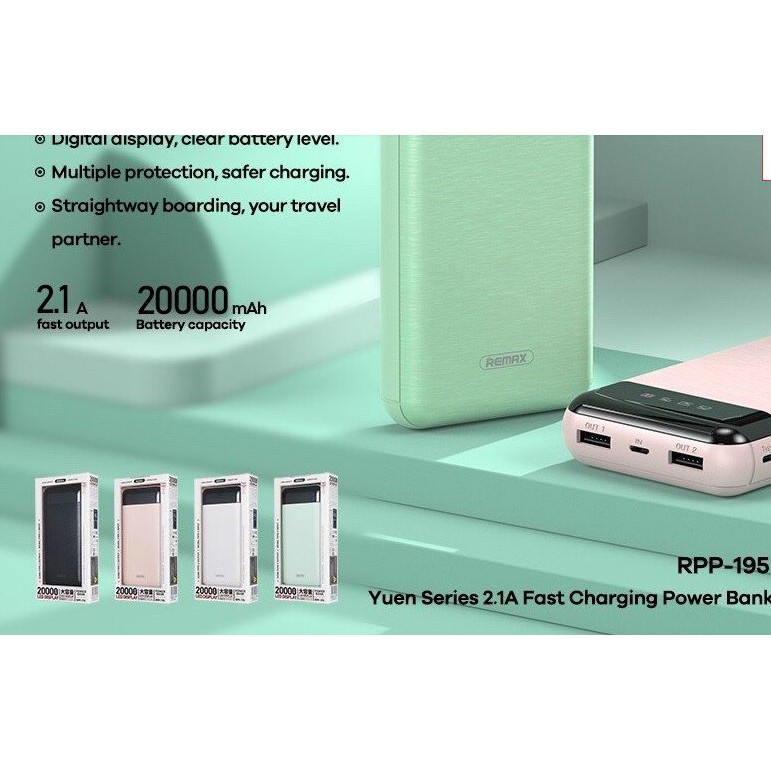 [ChínhHãng]Pin sạc dự phòng Remax RPP-195 20000mAh 2 cổng sạc ra chính hãng nhập khẩu cao cấp tại TPHCM