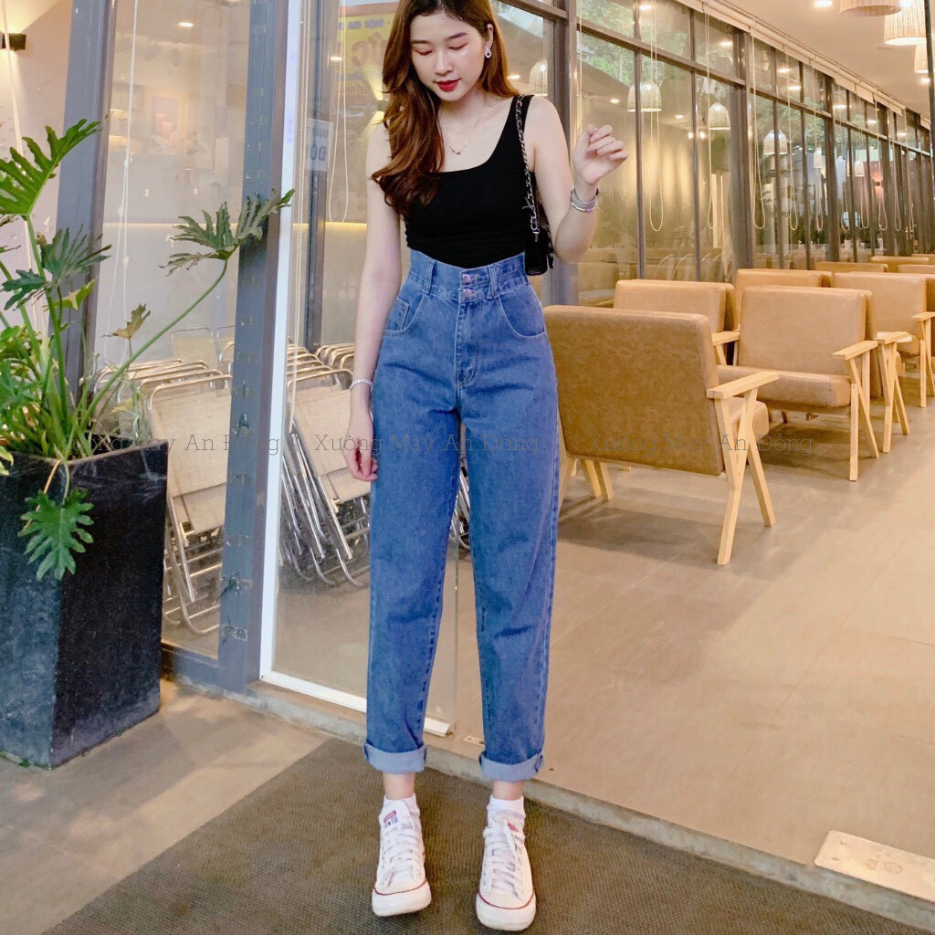 Quần jean bò baggy nữ ống rộng suông sooc ngố nữ jeans cạp cao 3 size S M L