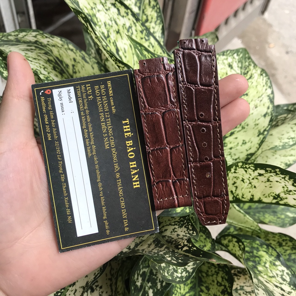 Dây đồng hồ Hublot nam, cao cấp thủ công da bò dập vân cá sấu size19 x 25 x 22mm