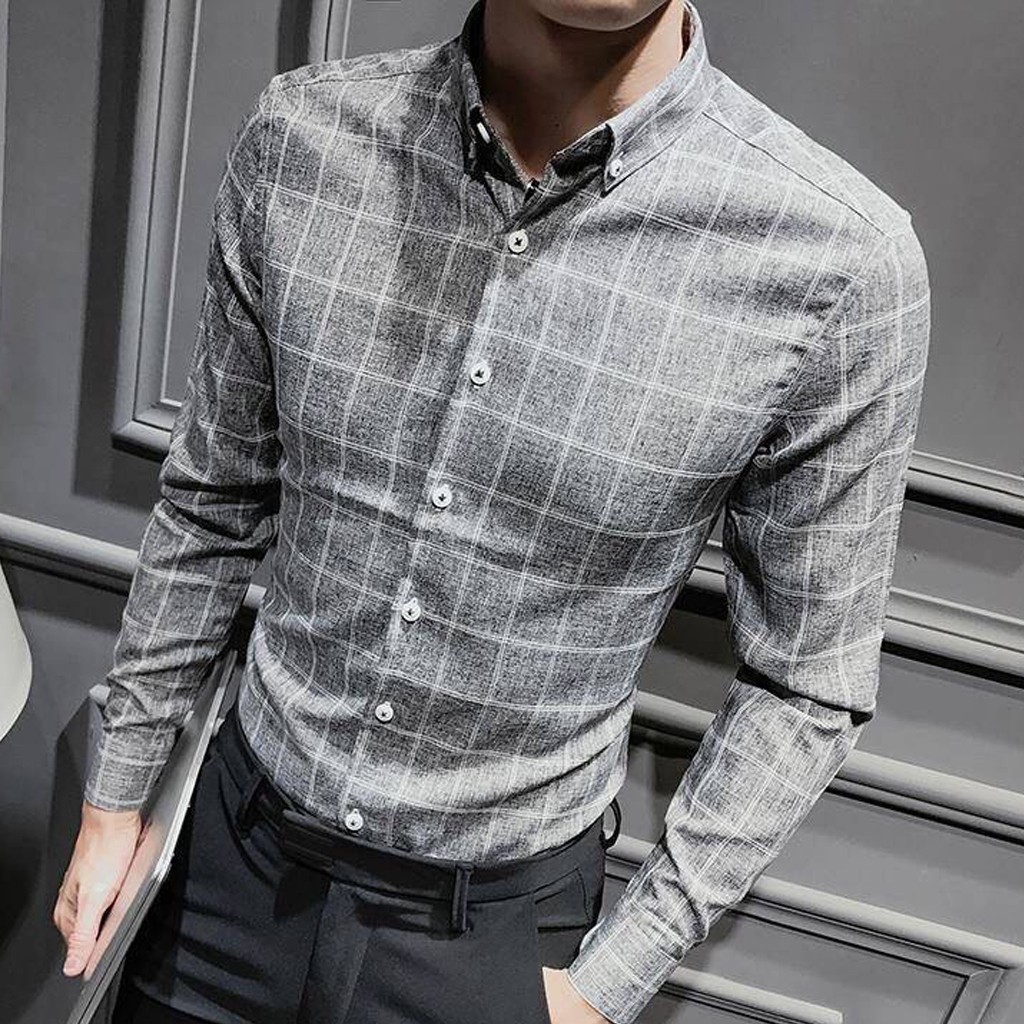 Sơ Mi Nam Kẻ Caro Công Sở Thời Trang Hàn Quốc Form Slimfit ôm Dáng Mát Mẻ Không Nhăn Không Xù Lebro