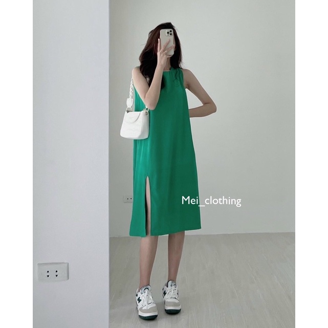 Váy đũi suông sát nách XẺ CHÂN nhiều màu, đầm suông ba lỗ