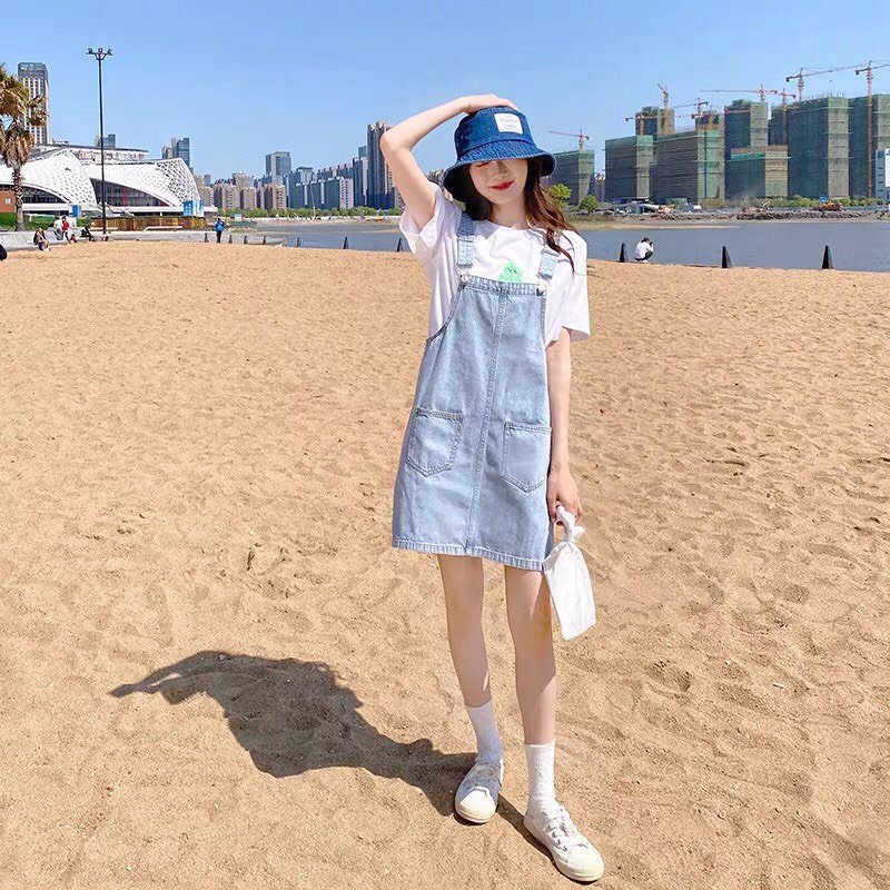 Yếm Váy Jean Rộng 2 Dây Cao Cấp 4 Mẫu Cá tính 3 size Ms: 536 93