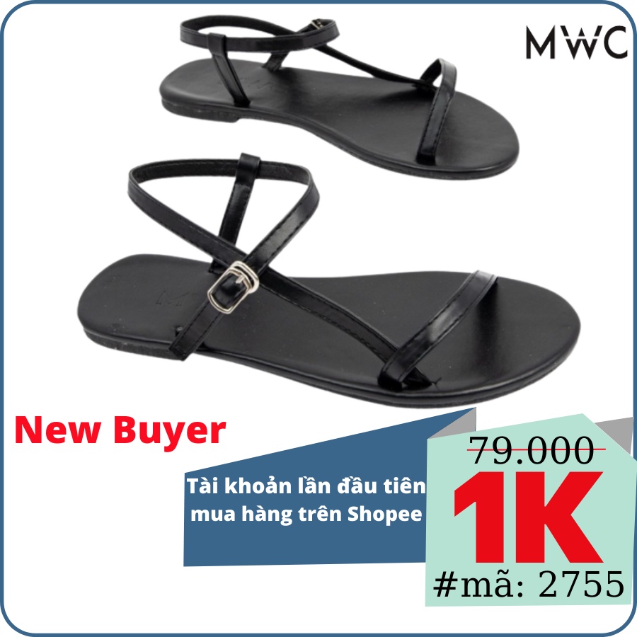 Sandal Nữ Quai Hậu MWC 2755 Quai Da Dây Mảnh Đế Bệt Siêu Xinh NUSD- 2755