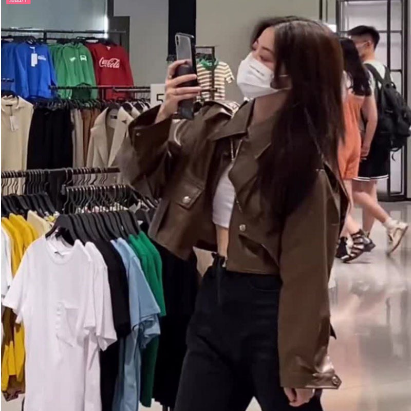 Áo khoác da nâu dáng crt trẻ trung cá tínhGT709