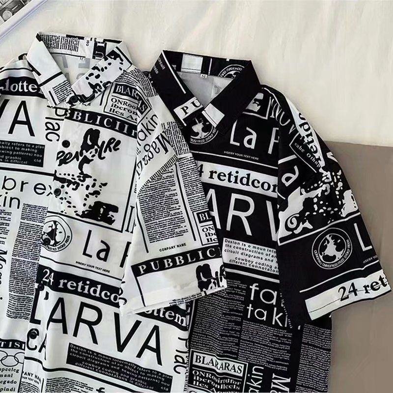 Áo Sơ Mi Nam Ngắn Tay Họa Tiết Tờ Báo Thời Trang