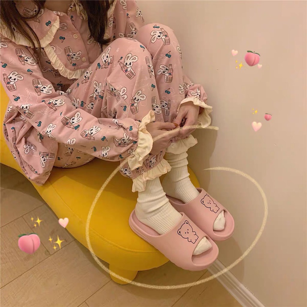 Dép nữ quai ngang đế nhẹ in hình gấu dễ thương 106