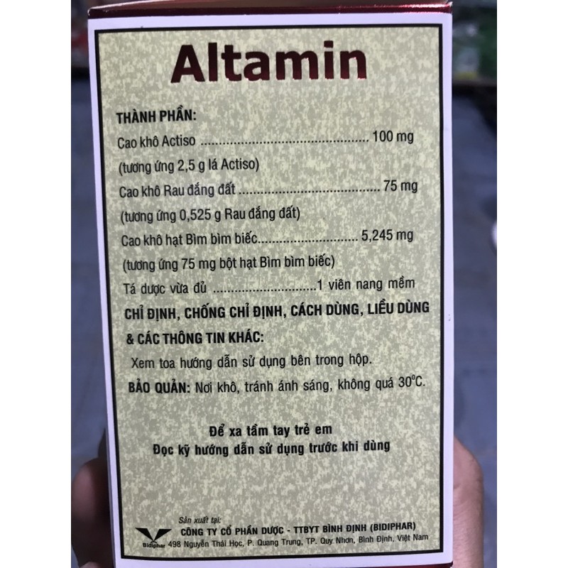 Giải độcgan altamin  hộp 100 viên  dành cho người viên gan  vàng da mụn nhọt ngứa hỗ trợ sơ vỡ động mạch