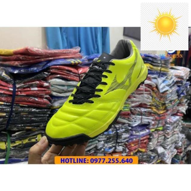 👳 (Tặng Túi Đựng + Vớ) Giày Đá Bóng Mizuno Neo Xanh Dạ Quang, Giày Đá Banh Chân Bè Sân Nhân Tạo - Vicsport 🤜 👳