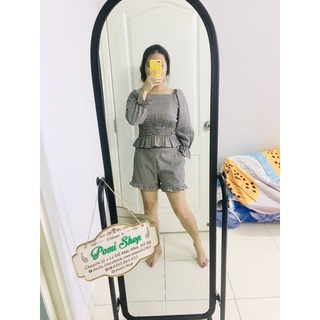 SET LỤA PHỐI BO EO SỌC CARO