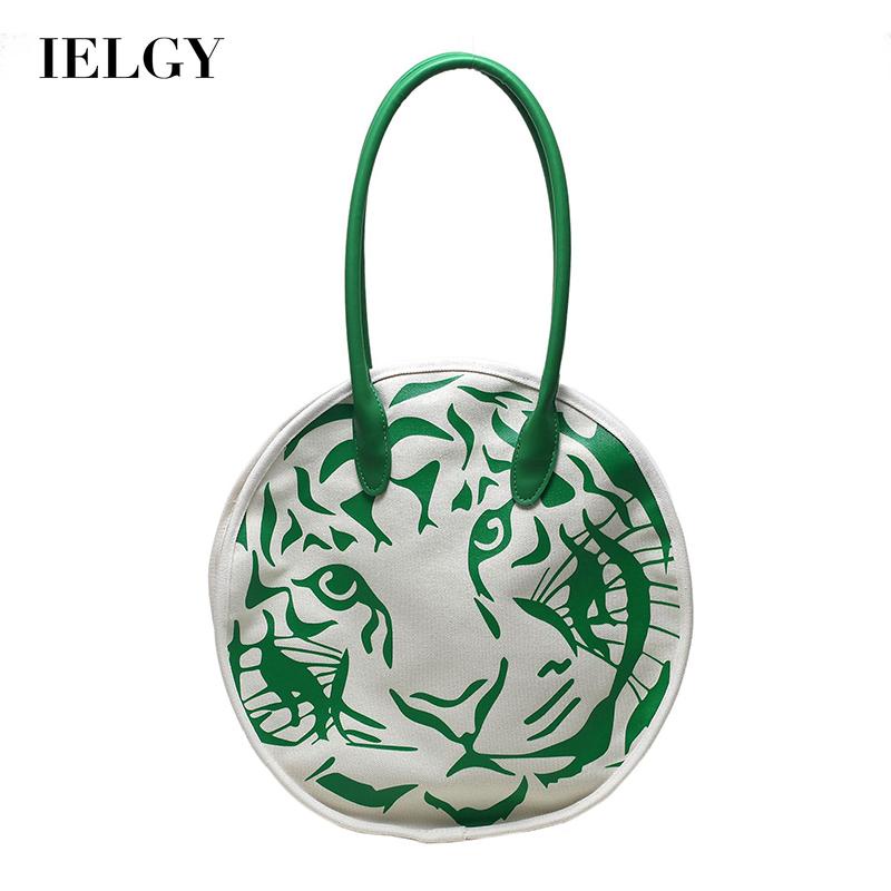 IELGY Túi Đeo Vai Vải canvas Dáng Tròn In Hình Động Vật Dễ Thương Cho Nữ