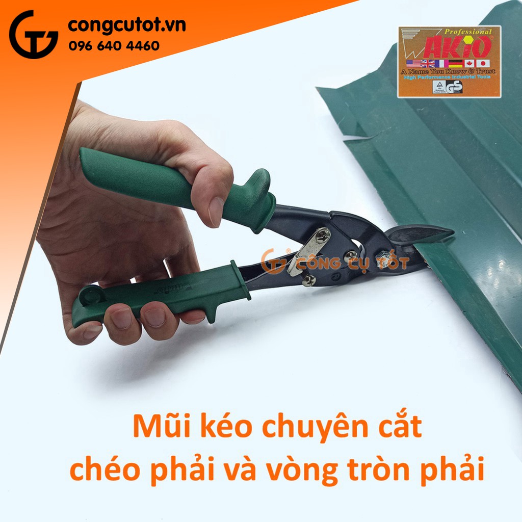 Kéo cắt tôn 250mm Wakio cắt thép tấp 1.2mm, dây thép 3mm