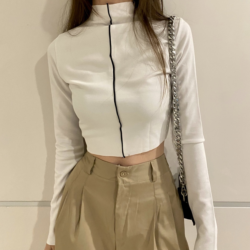 | HÌNH THẬT ĐỘC QUYỀN CUBEDLEMON | Áo thun ôm croptop viền giữa
