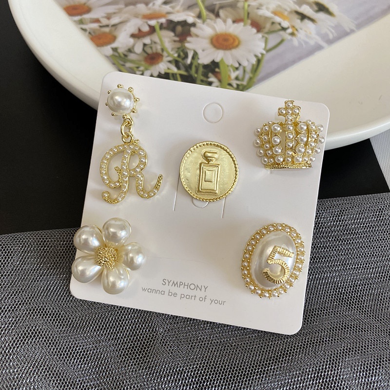 Set ghim cài áo hình hoa trà / chữ số 5 / vương miện / nơ / vũ công ba lê phong cách cổ điển sang trọng