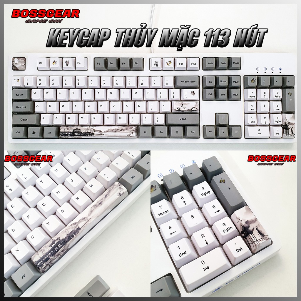 Bộ Keycaps Thủy Mặc Black Ink cực đẹp PBT 113 phím OEM profile DYE SUB 5 mặt ( Lắp được cho layout 65,66,68,... )