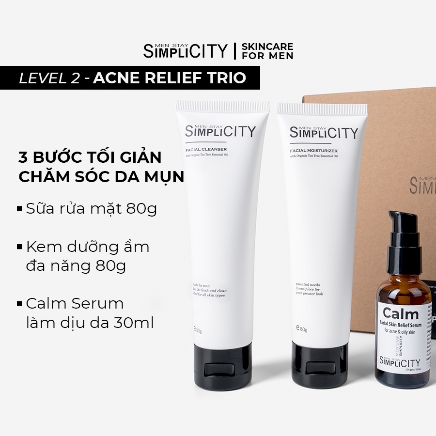 Bộ sản phẩm chăm sóc da mụn cho nam: Men Stay Simplicity Acne Relief Skincare Trio