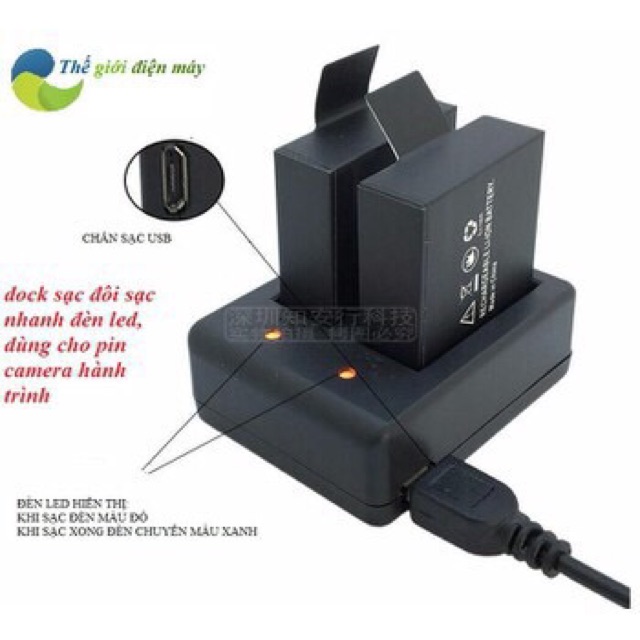 Combo doc sạc đôi dời + 2 pin cam hành trình