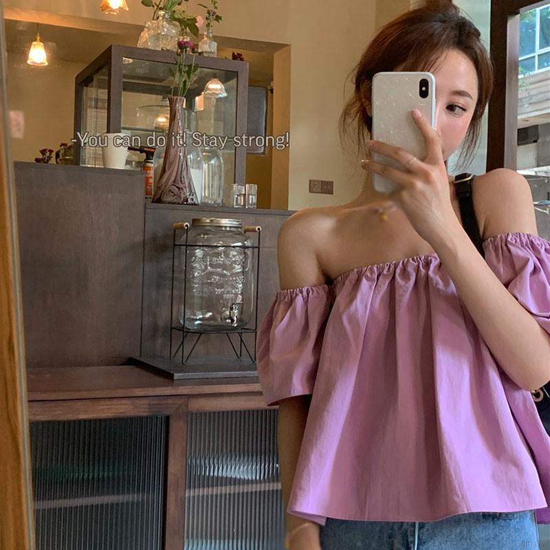 Áo kiểu tay ngắn thiết kế màu trơn theo phong cách hàn quốc | BigBuy360 - bigbuy360.vn