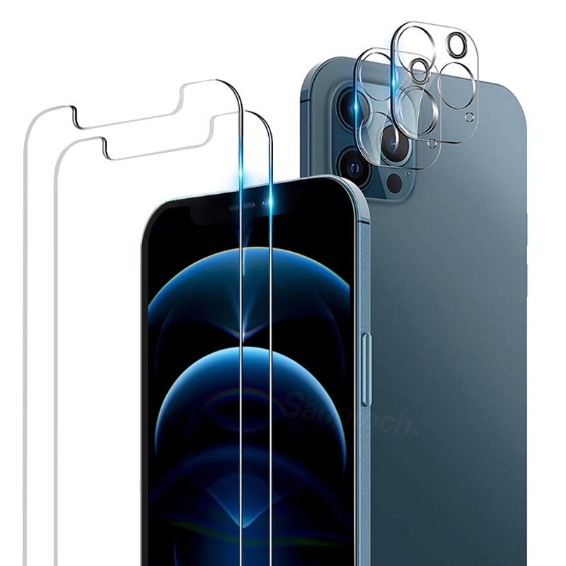 Sanptoch HD Privacy Screen Protector For 11 / 12 / 13 Pro Max Mini 9H Hardness Tempered Glass Protective Film With 2Pcs Full Camera Lens Protector