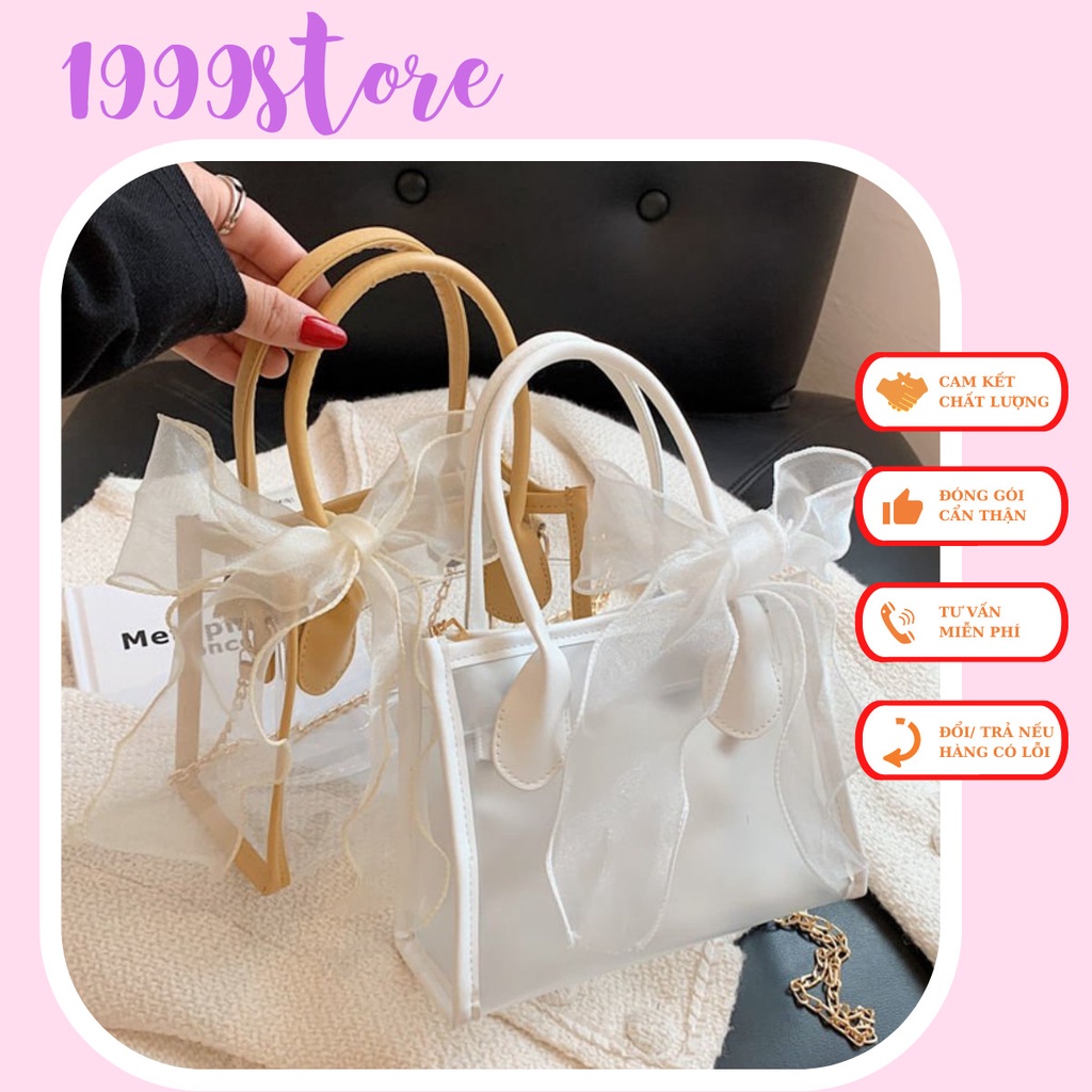 Túi xách nữ trong suốt túi đeo vai đính kèm nơ phong cách Hàn Quốc 1999store_official