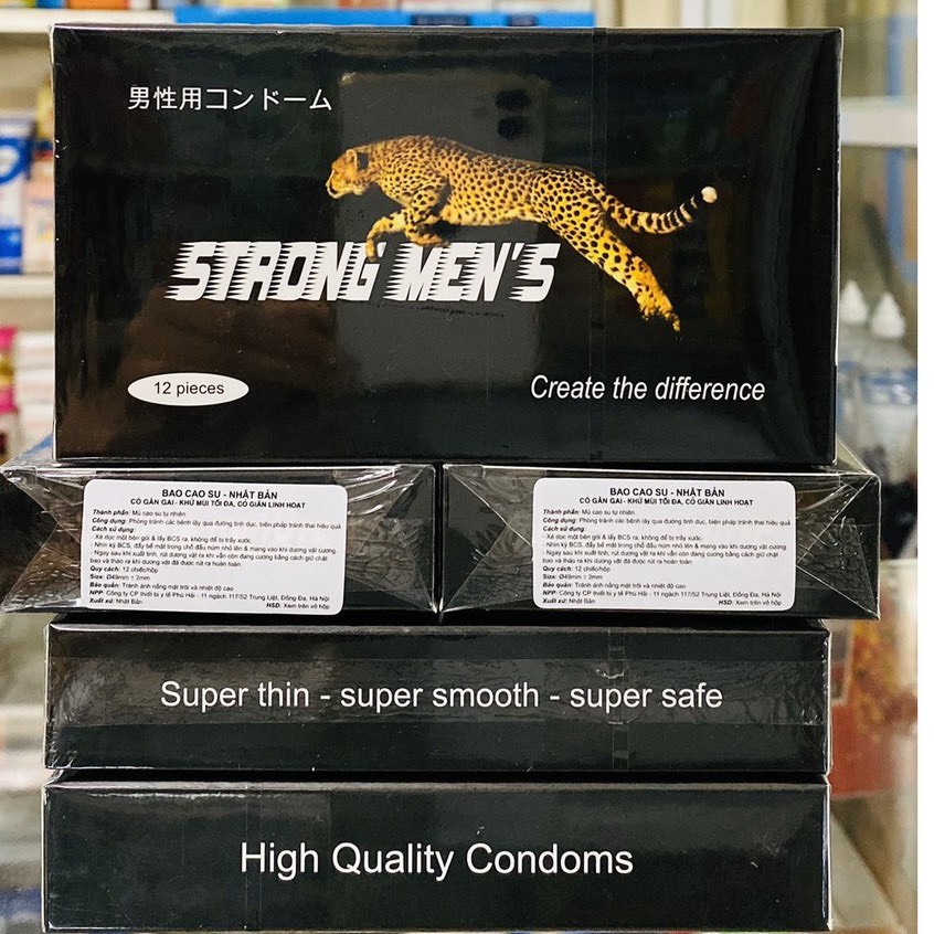 Bao cao su strong men hộp 12 cái siêu mỏng Made in Japan. anthaomoc