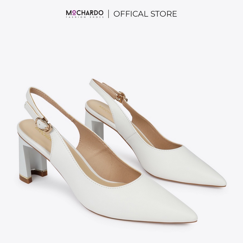 Giày slingback mũi nhọn da lì gót kiểu HL-11 cao 5cm Mochardo